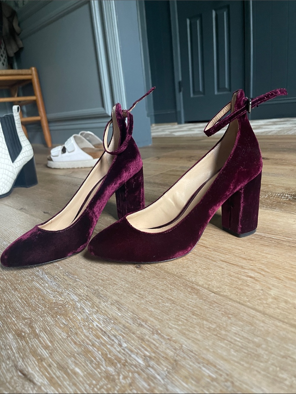 Gianni Bini Velvet Ankle-Strap Block Heel Pumps